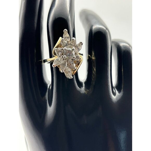 Vintage Ring Cubic Zirconia Cluster Marquis 14 KT. Gold Plated Yellow White Gold - Picture 2 of 15